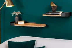 Modernes 2er Set Wandregal PURE NATURE 60cm schwarz Mangoholz massiv Metall handmade
