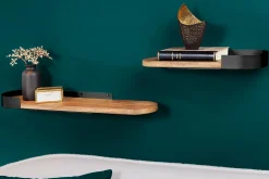 Modernes 2er Set Wandregal PURE NATURE 60cm schwarz Mangoholz massiv Metall handmade