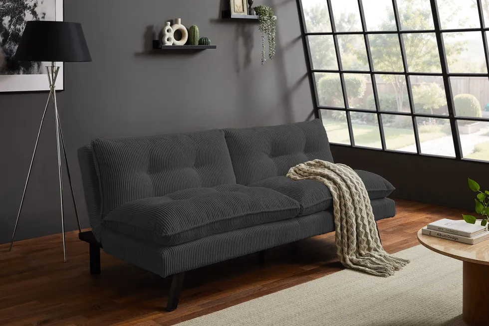 Modernes Schlafsofa COCOONING 190cm grau Cord 3-Sitzer Couch