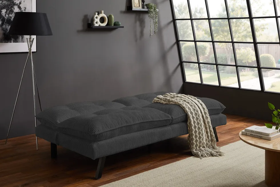 Modernes Schlafsofa COCOONING 190cm grau Cord 3-Sitzer Couch