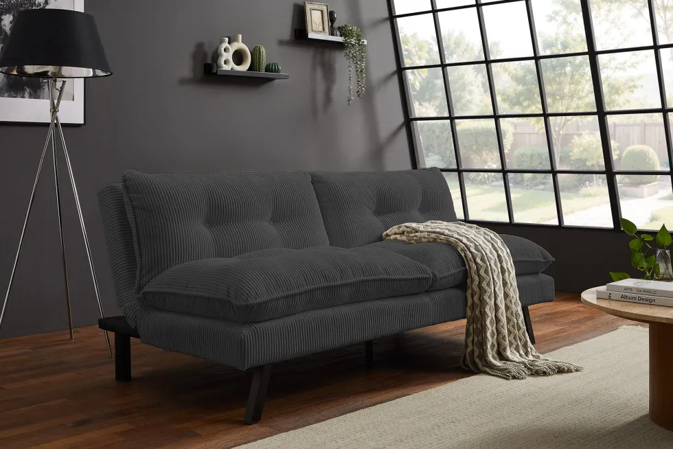Modernes Schlafsofa COCOONING 190cm grau Cord 3-Sitzer Couch