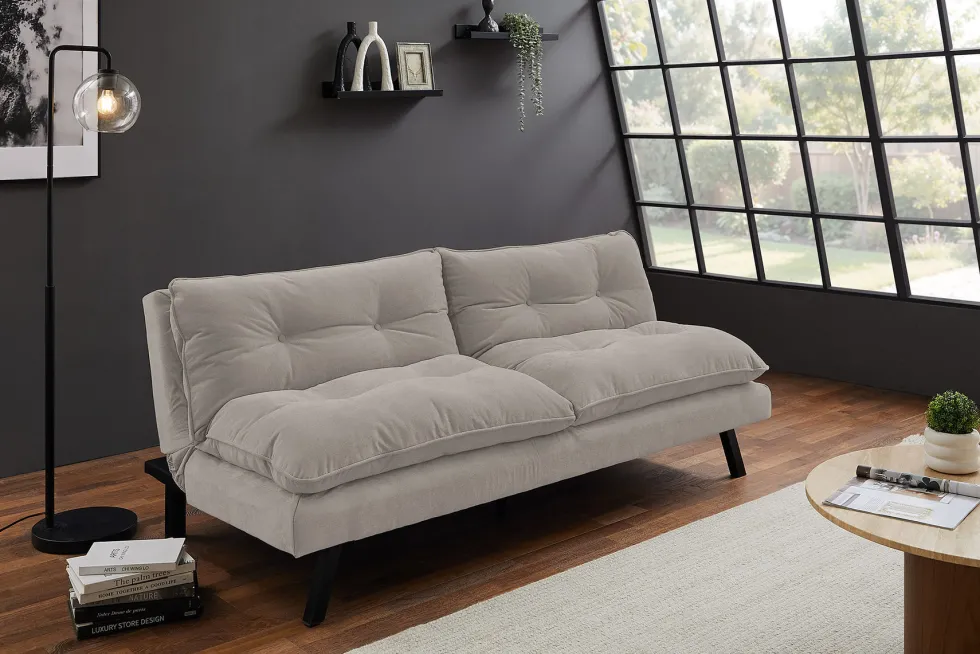 Modernes Schlafsofa COCOONING 190cm beige Chenillestoff 3-Sitzer Couch