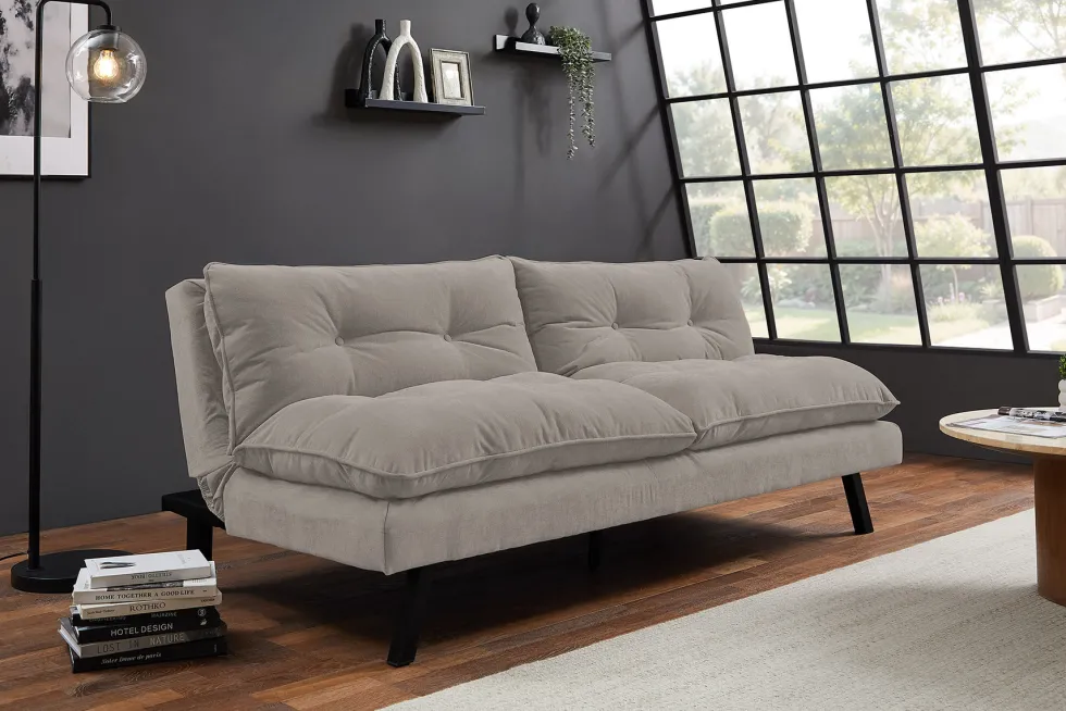 Modernes Schlafsofa COCOONING 190cm beige Chenillestoff 3-Sitzer Couch