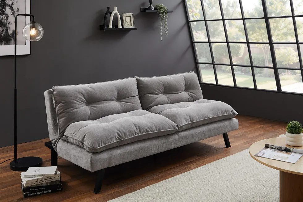 Modernes Schlafsofa COCOONING 190cm grau Chenillestoff 3-Sitzer Couch