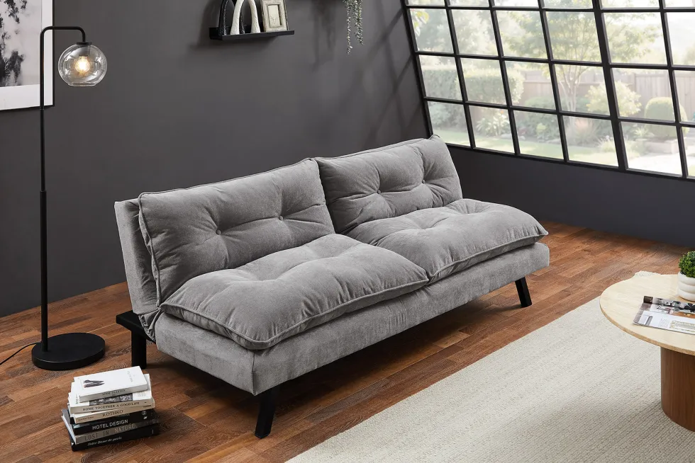 Modernes Schlafsofa COCOONING 190cm grau Chenillestoff 3-Sitzer Couch