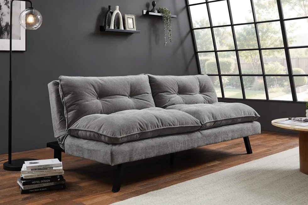 Modernes Schlafsofa COCOONING 190cm grau Chenillestoff 3-Sitzer Couch