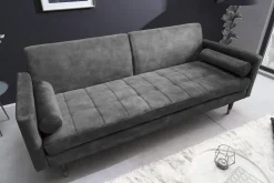 Modernes Schlafsofa COUTURE 200cm grau Microvelours 3-Sitzer Couch mit Schlaffunktion
