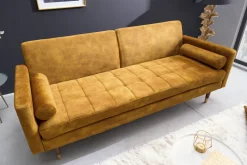 Modernes Schlafsofa COUTURE 200cm senfgelb Microvelours 3-Sitzer Couch mit Schlaffunktion
