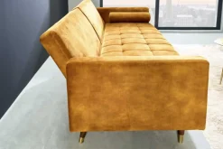 Modernes Schlafsofa COUTURE 200cm senfgelb Microvelours 3-Sitzer Couch mit Schlaffunktion
