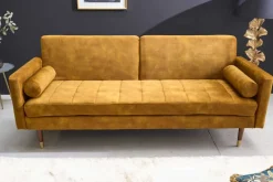 Modernes Schlafsofa COUTURE 200cm senfgelb Microvelours 3-Sitzer Couch mit Schlaffunktion