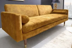 Modernes Schlafsofa COUTURE 200cm senfgelb Microvelours 3-Sitzer Couch mit Schlaffunktion