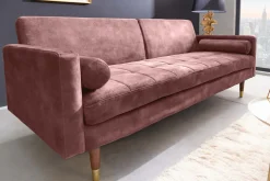 Modernes Schlafsofa COUTURE 200cm altrosa Microvelours 3-Sitzer Couch mit Schlaffunktion