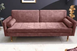 Modernes Schlafsofa COUTURE 200cm altrosa Microvelours 3-Sitzer Couch mit Schlaffunktion