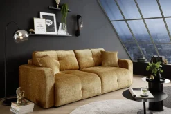 Modernes Schlafsofa DIAMOND 235cm senfgelb Chenille Cremona mit Stauraum 3-Sitzer Couch