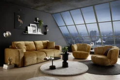 Modernes Schlafsofa DIAMOND 235cm senfgelb Chenille Cremona mit Stauraum 3-Sitzer Couch