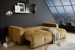 Modernes Schlafsofa DIAMOND 235cm senfgelb Chenille Cremona mit Stauraum 3-Sitzer Couch