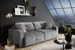 Modernes Schlafsofa DIAMOND 235cm silbergrau Chenille Cremona mit Stauraum 3-Sitzer