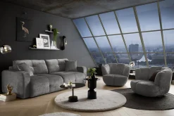 Modernes Schlafsofa DIAMOND 235cm silbergrau Chenille Cremona mit Stauraum 3-Sitzer