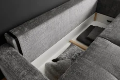 Modernes Schlafsofa DIAMOND 235cm silbergrau Chenille Cremona mit Stauraum 3-Sitzer