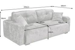 Modernes Schlafsofa DIAMOND 235cm silbergrau Chenille Cremona mit Stauraum 3-Sitzer
