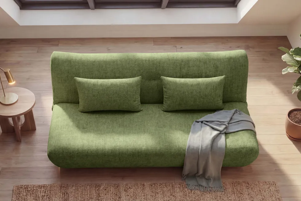 Modernes Schlafsofa ELYPSE 200cm grün Chenille 3-Sitzer Couch inkl. Kissen
