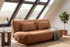 Modernes Schlafsofa ELYPSE 200cm rostbraun Chenillestoff 3-Sitzer Couch inkl. Kissen