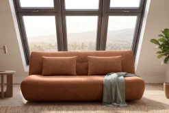 Modernes Schlafsofa ELYPSE 200cm rostbraun Chenillestoff 3-Sitzer Couch inkl. Kissen