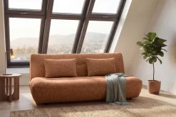 Modernes Schlafsofa ELYPSE 200cm rostbraun Chenillestoff 3-Sitzer Couch inkl. Kissen