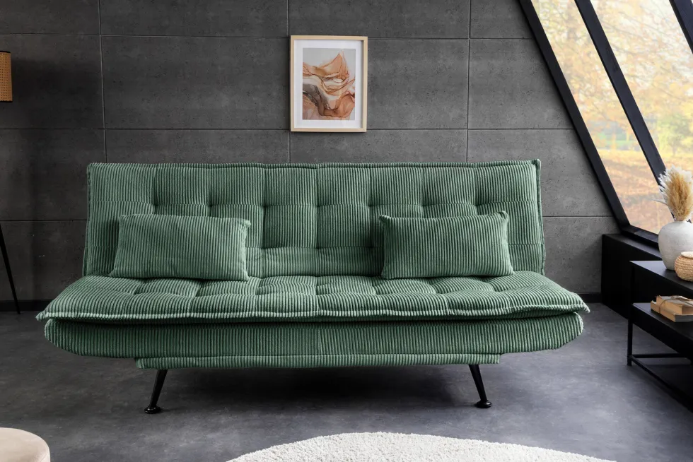 Modernes Schlafsofa JAZZ 190cm grün Cord 3-Sitzer Couch