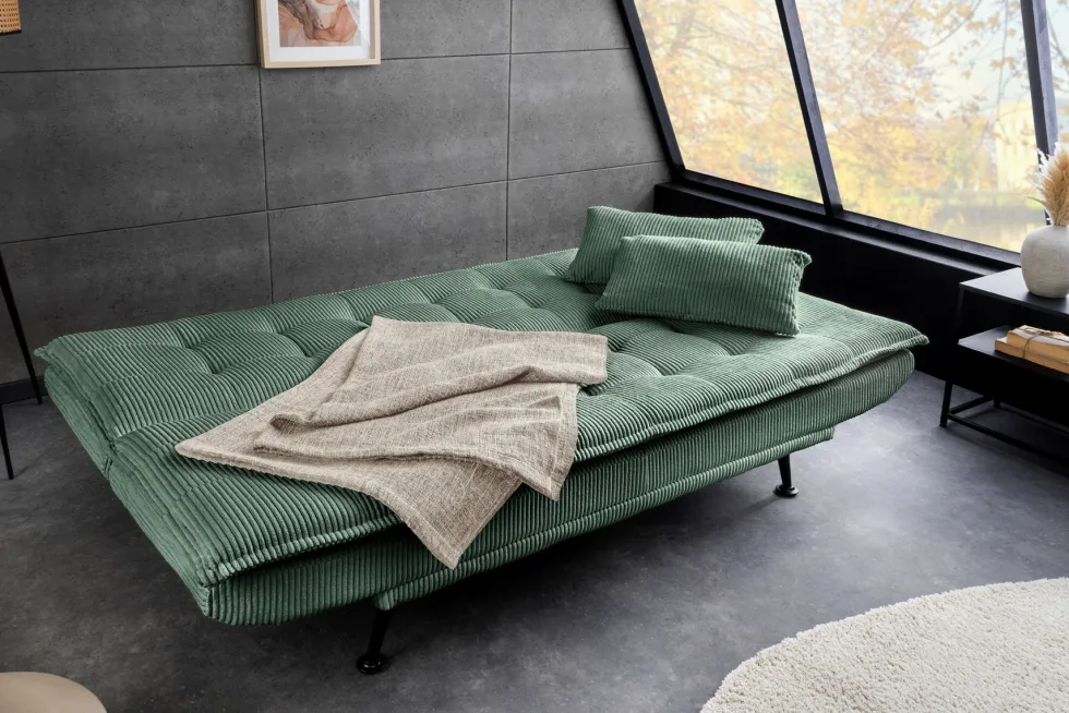 Modernes Schlafsofa JAZZ 190cm grün Cord 3-Sitzer Couch