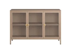 Modernes Sideboard AMSTERDAM 105cm greige gold Riffelglas Metall Vitrine Schrank
