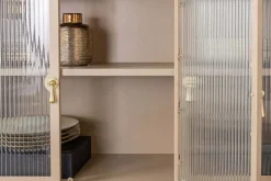 Modernes Sideboard AMSTERDAM 105cm greige gold Riffelglas Metall Vitrine Schrank
