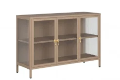 Modernes Sideboard AMSTERDAM 105cm greige gold Riffelglas Metall Vitrine Schrank