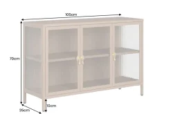 Modernes Sideboard AMSTERDAM 105cm greige gold Riffelglas Metall Vitrine Schrank