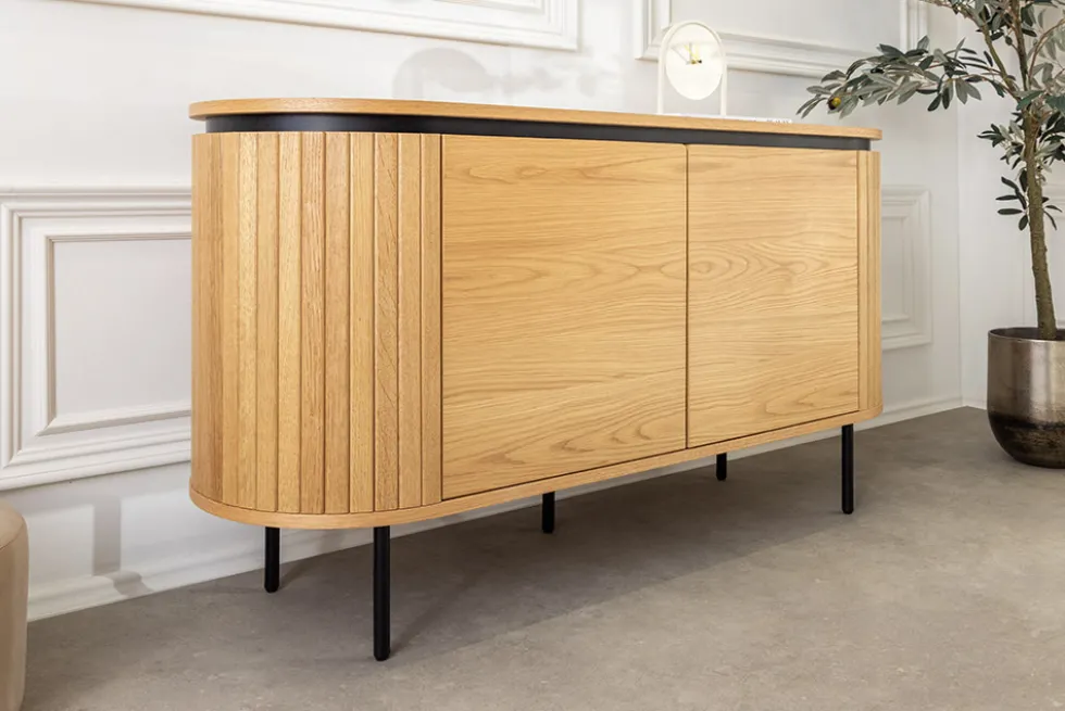 Modernes Sideboard ATELIER 120cm natur Eiche schwarz Metall vier Fächer