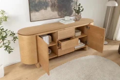 Modernes Sideboard OAK GRAIN 160cm natur Eichenholz vier Fächer mit drei Schubladen