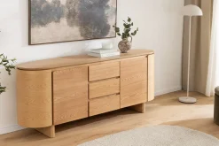 Modernes Sideboard OAK GRAIN 160cm natur Eichenholz vier Fächer mit drei Schubladen