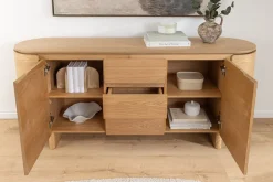 Modernes Sideboard OAK GRAIN 160cm natur Eichenholz vier Fächer mit drei Schubladen