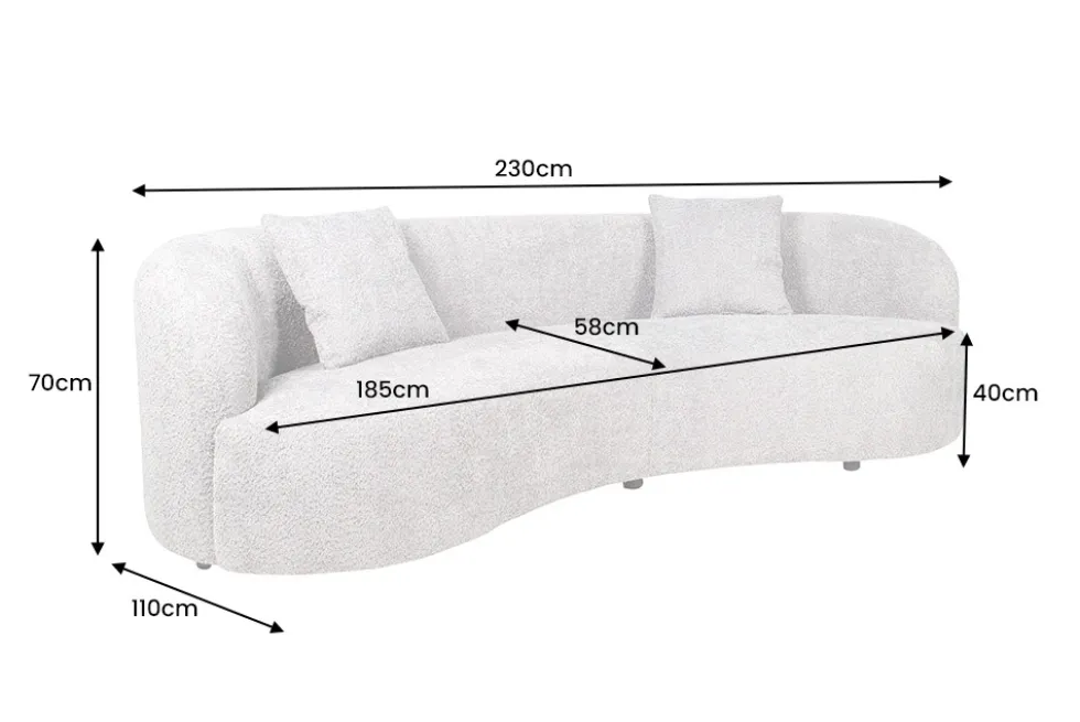 Modernes Sofa ATELIER 230cm grau Bouclé 3-Sitzer Couch inkl. Kissen