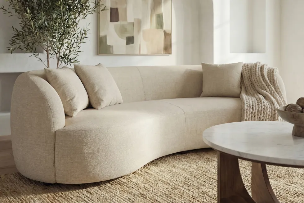 Modernes Sofa ATELIER 230cm beige Samt 3-Sitzer Couch inkl. Kissen