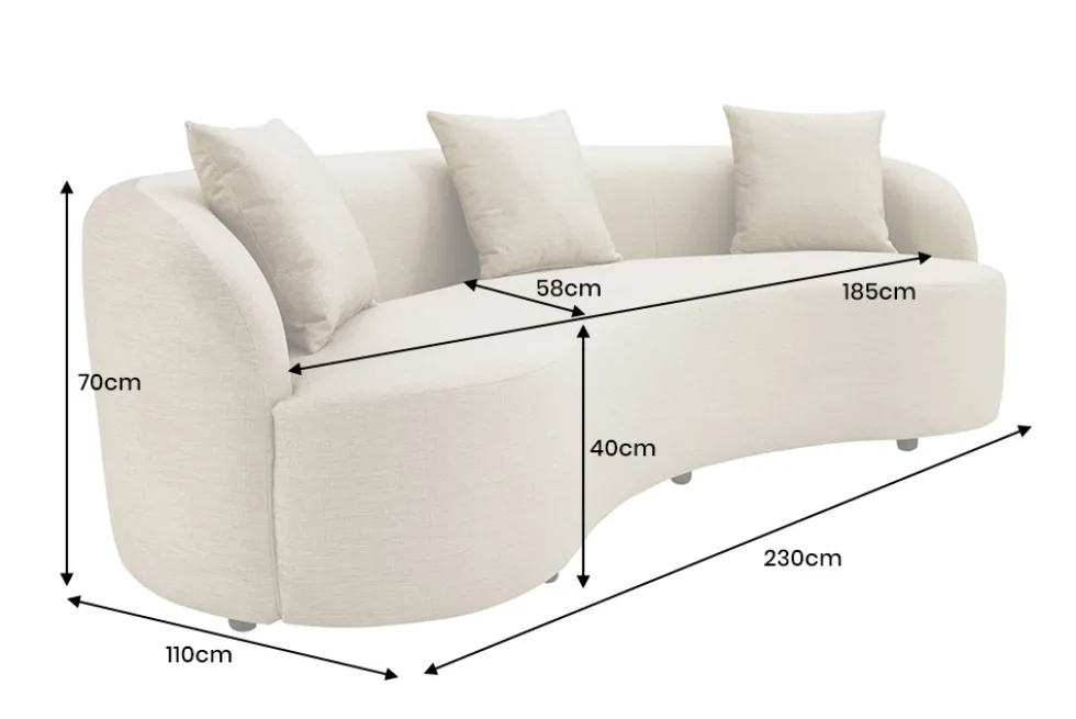 Modernes Sofa ATELIER 230cm beige Samt 3-Sitzer Couch inkl. Kissen