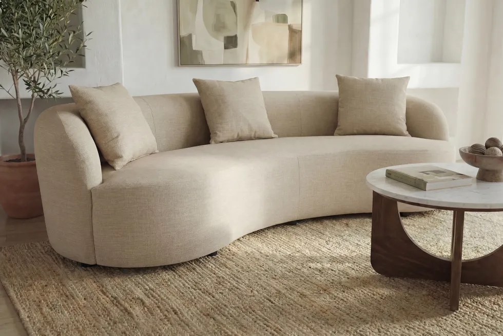 Modernes Sofa ATELIER 230cm beige Samt 3-Sitzer Couch inkl. Kissen
