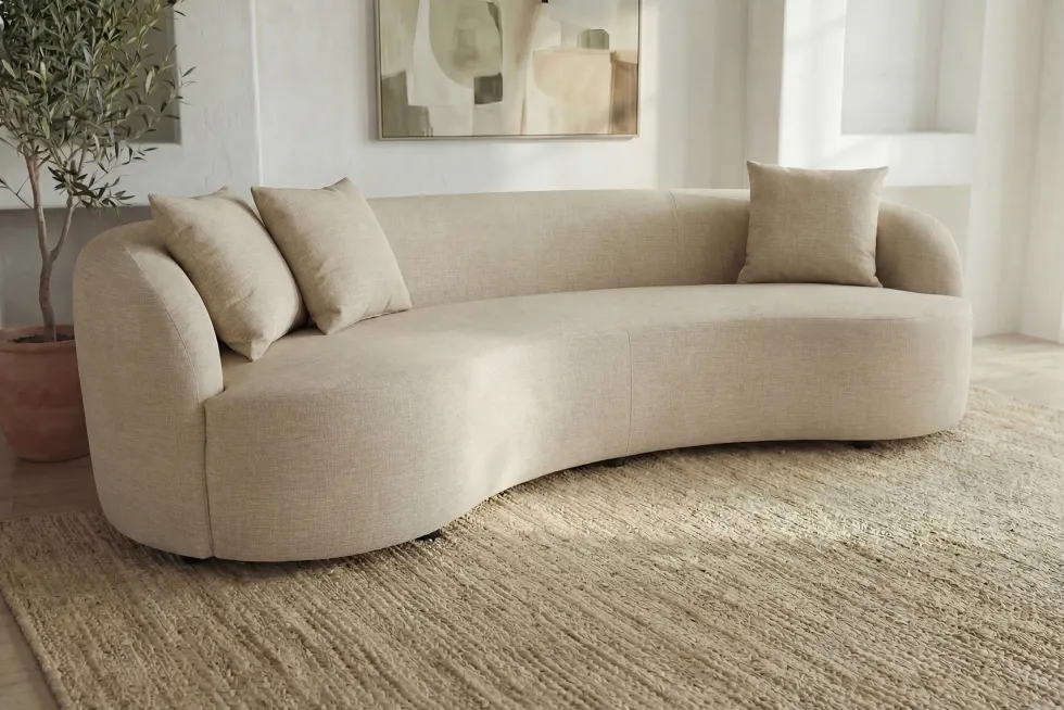 Modernes Sofa ATELIER 230cm beige Samt 3-Sitzer Couch inkl. Kissen