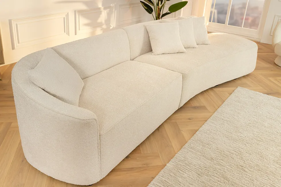 Modernes Sofa ATELIER L 330cm beige Bouclé XXL-Couch Nosagfederung inkl. Kissen