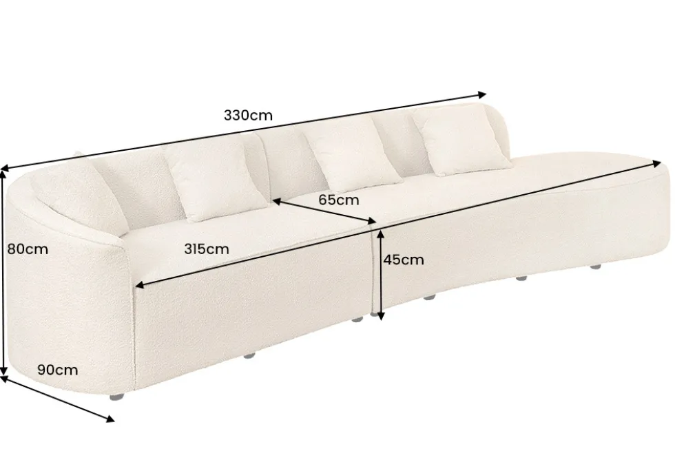 Modernes Sofa ATELIER L 330cm beige Bouclé XXL-Couch Nosagfederung inkl. Kissen
