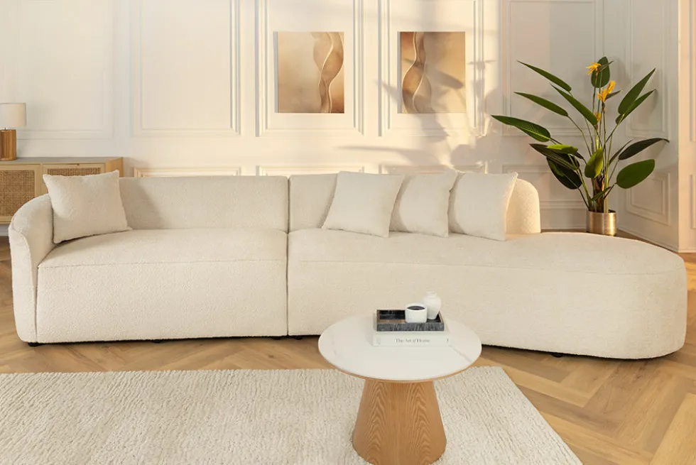 Modernes Sofa ATELIER L 330cm beige Bouclé XXL-Couch Nosagfederung inkl. Kissen