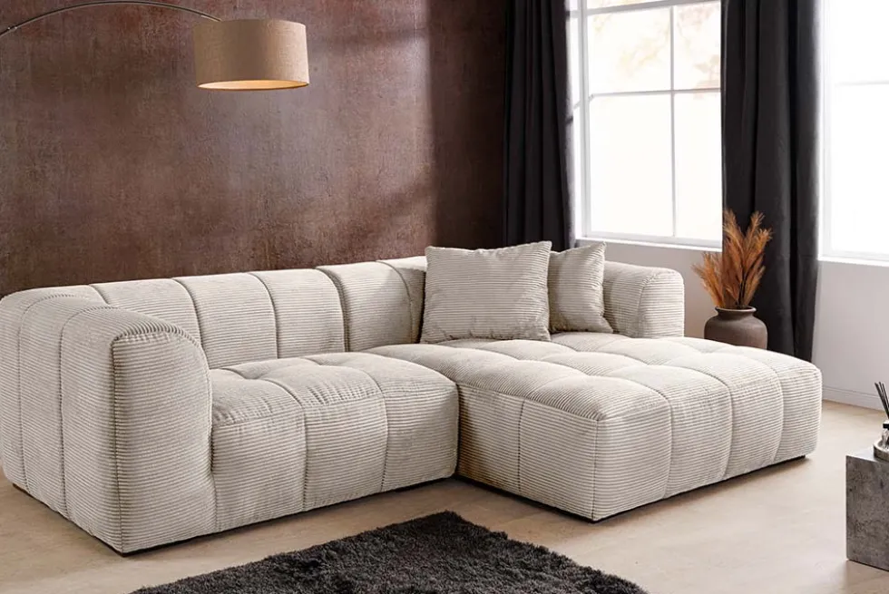 Modernes Sofa ZERO GRAVITY 240cm beige Cord 3-Sitzer Couch