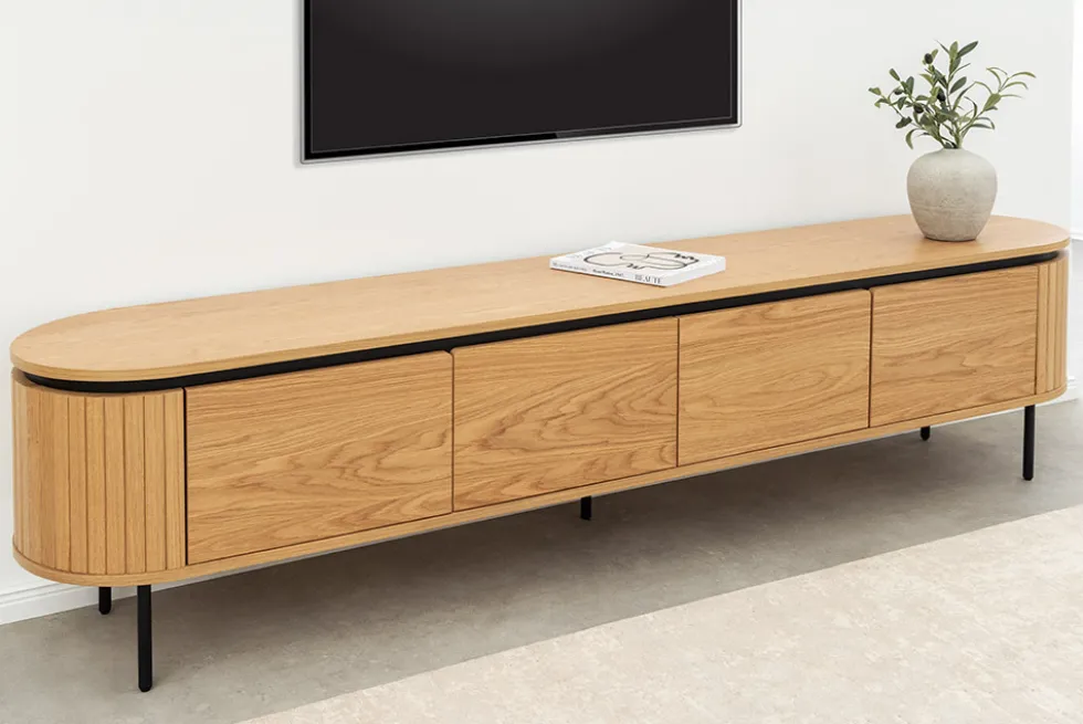 Modernes TV-Board ATELIER 200cm natur Eiche schwarz Metall Lowboard