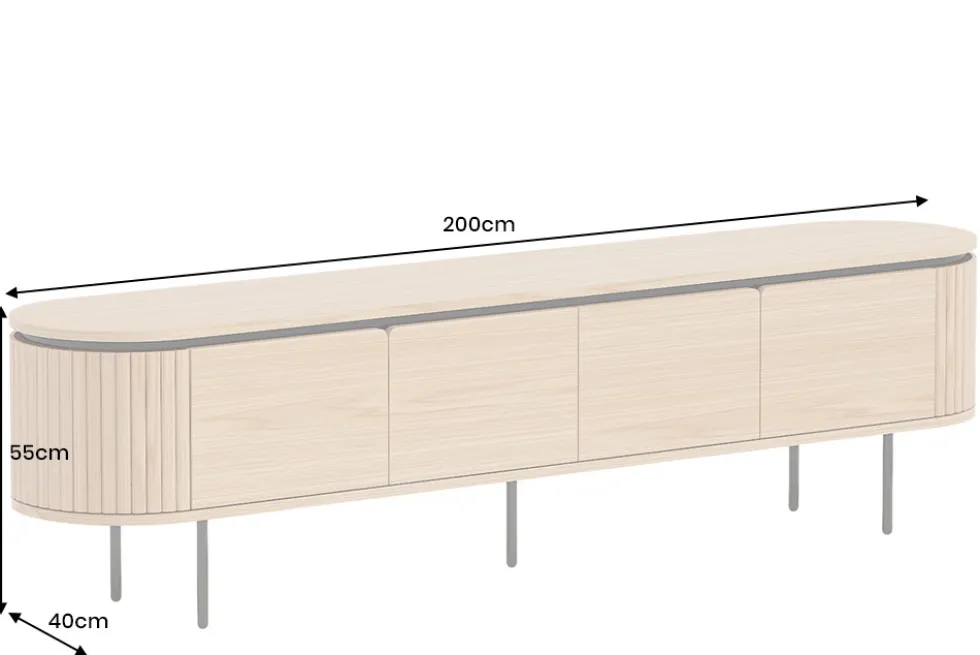 Modernes TV-Board ATELIER 200cm natur Eiche schwarz Metall Lowboard