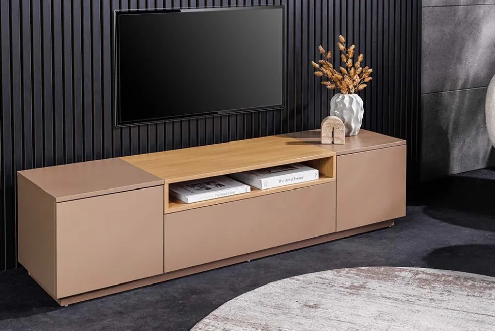 Modernes TV-Board LOFT 160cm natur grau beige greige drei Fächer Schublade